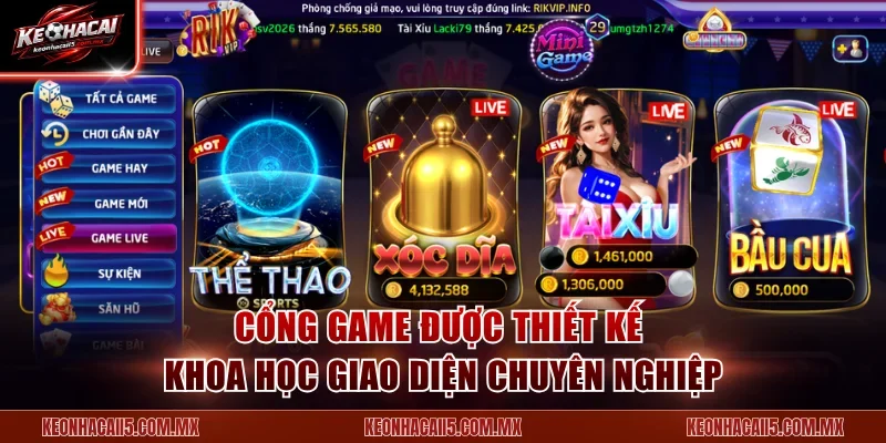 Cổng game được thiết kế khoa học giao diện chuyên nghiệp